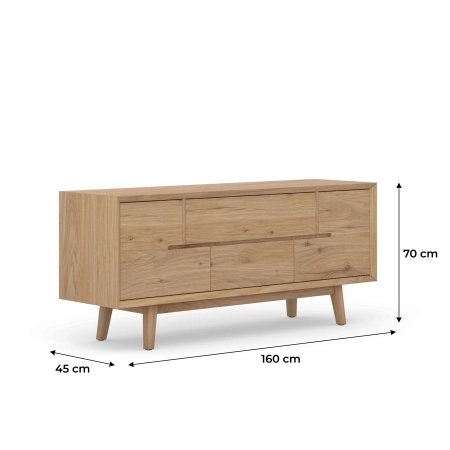 Komoda z litego drewna 160 × 70 × 45 cm – 3 szuflady i pojemne szafki
